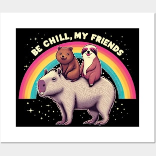 Sloth And Quokka Riding Capybara, Be Chill My Friends Posters and Art